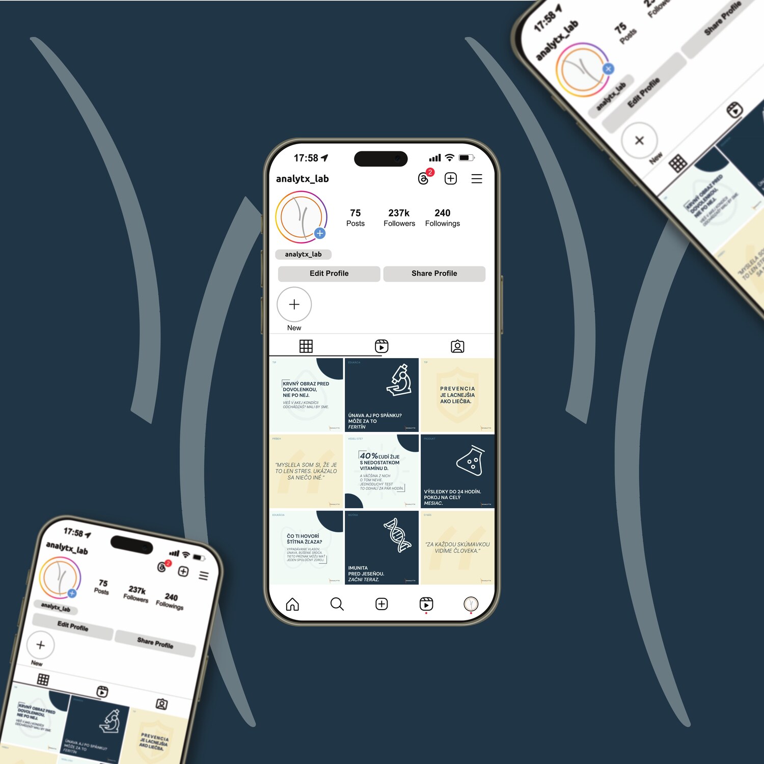 AnalytX social grid shown on phone mockups